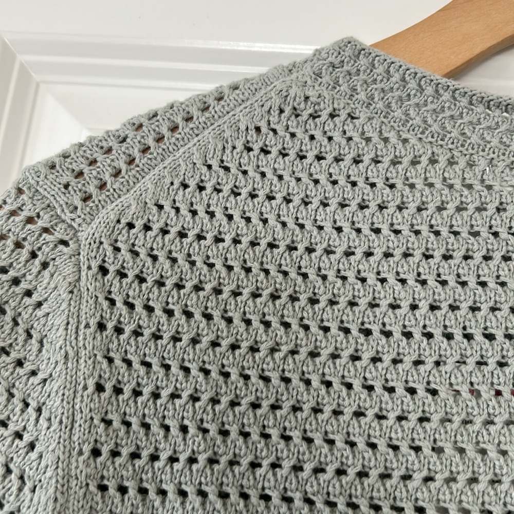 ⭐️NWT!⭐️Joie Sage Green Crochet Knit Cotton Sweater Top Sz Lg with MEASUREMENTS - Picture 9 of 10